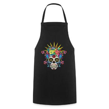 Crâne de fleurs colorées avec couronne de fleurs - Tablier de cuisine - noir - Devant - AI Model Male 185 dark (185cm)