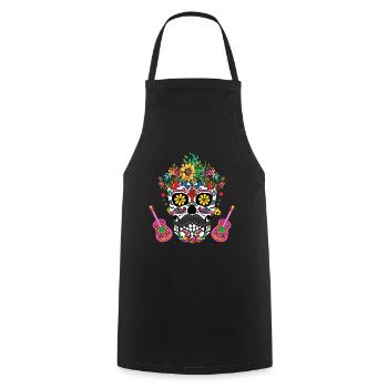 Bunter Totenkopf Mit Blumen Und Gitarren - Kochschürze - Schwarz - Vorne - AI Model Male 185 dark (185cm)