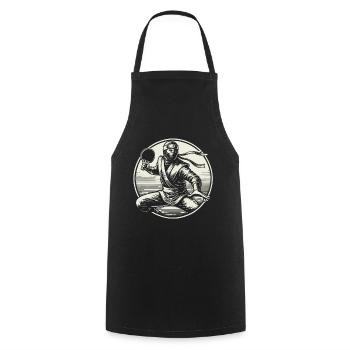 Retro Ninja Table Tennis Player Artwork Design - Cooking Apron - black - Front - AI Model Male 185 dark (185cm)