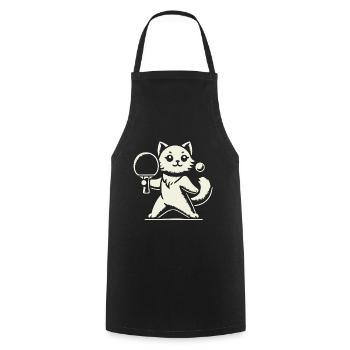 Cute Cat Playing Table Tennis Joy - Cooking Apron - black - Front - AI Model Male 185 dark (185cm)