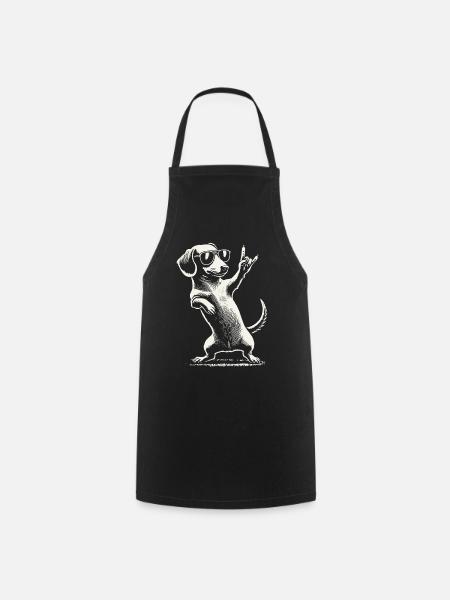 Rock Musik Lustige Dackel Hund Konzert Design - Kochschürze - Schwarz