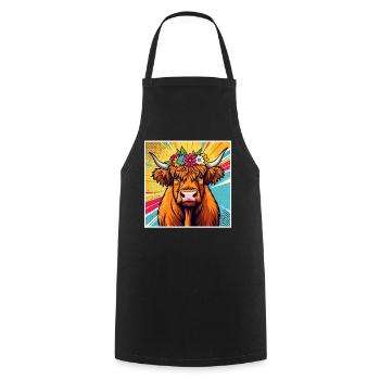 Highland Cow Pop Art Cow - Kochschürze - Schwarz - Vorne - AI Model Male 185 dark (185cm)