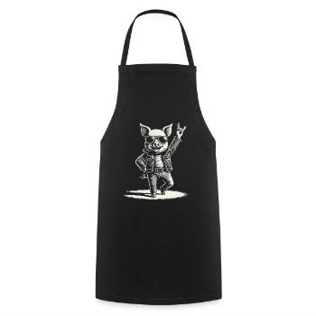 Rocking pig with heavy metal flair - Cooking Apron - black - Front - AI Model Male 185 dark (185cm)