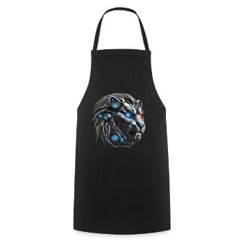 Mecha Lion's Head – Futuristic Cyber Lion - Cooking Apron - black - Front - AI Model Male 185 dark (185cm)