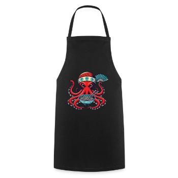 Ramen Noodles Octopus Retro Japan - Cooking Apron - black - Front - AI Model Male 185 dark (185cm)