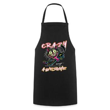 Crazy but Awesome Katze Comic Stil - Kochschürze - Schwarz - Vorne - AI Model Male 185 dark (185cm)