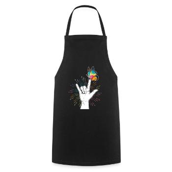 Autisme signe de la main papillon - Tablier de cuisine - noir - Devant - AI Model Male 185 dark (185cm)