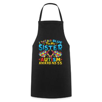 Je porte du bleu pour ma sœur autiste - Tablier de cuisine - noir - Devant - AI Model Male 185 dark (185cm)