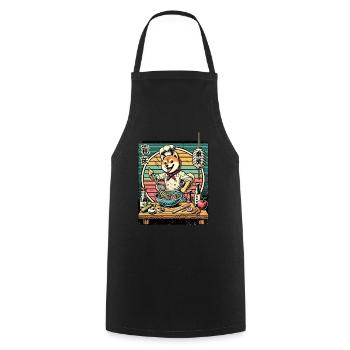 Shiba chien Ramen Chef Kanji Police Rétro - Tablier de cuisine - noir - Devant - AI Model Male 185 dark (185cm)