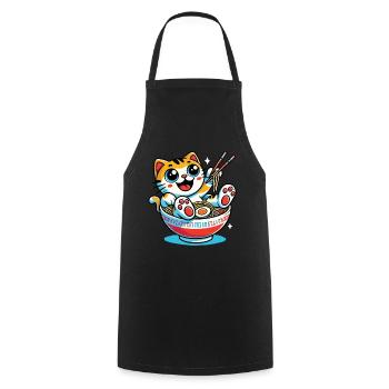 Chat kawaii avec bol de nouilles ramen style anime - Tablier de cuisine - noir - Devant - AI Model Male 185 dark (185cm)