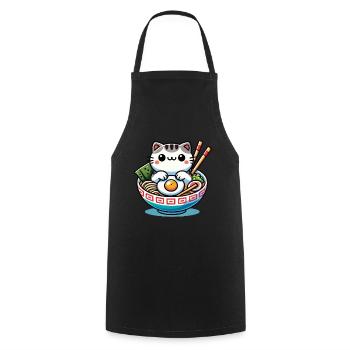 Chat Kawaii en Ramen Bowl Streetwear - Tablier de cuisine - noir - Devant - AI Model Male 185 dark (185cm)