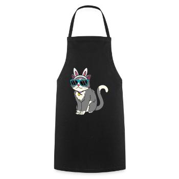 Chat cool avec des oreilles de lapin de Pâques - Tablier de cuisine - noir - Devant - AI Model Male 185 dark (185cm)