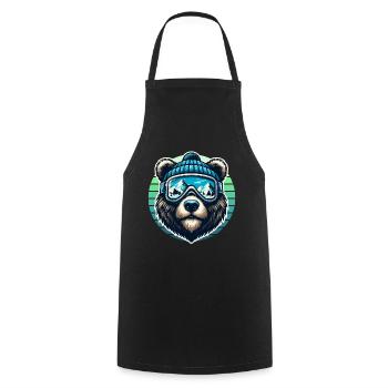 Funny bear with ski goggles and ski cap loves skiing - Cooking Apron - black - Front - AI Model Male 185 dark (185cm)