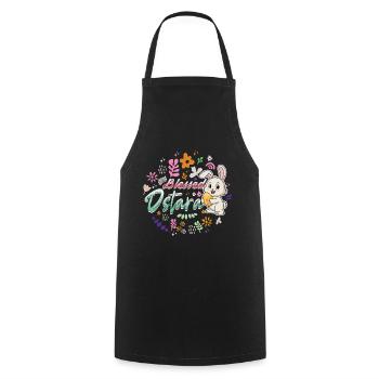 Ostara Cheerful Bunny with Flowers - Cooking Apron - black - Front - AI Model Male 185 dark (185cm)