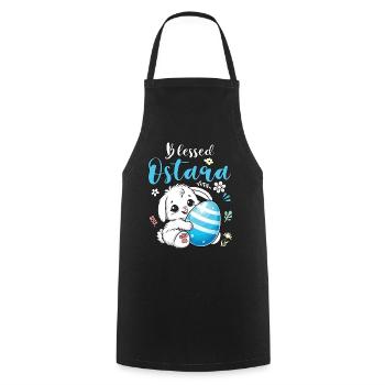 Ostara Bunny with Egg Motif - Cooking Apron - black - Front - AI Model Male 185 dark (185cm)
