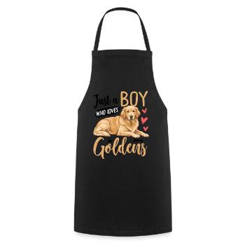 Just A Boy Who Loves Goldens - Cooking Apron - black - Front - AI Model Male 185 dark (185cm)