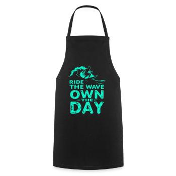 Surfer Ride the Wave – Own the Day Saying - Cooking Apron - black - Front - AI Model Male 185 dark (185cm)