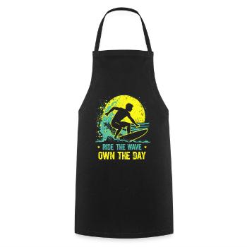 Surfer Ride the Wave – Own the Day Spruch - Kochschürze - Schwarz - Vorne - AI Model Male 185 dark (185cm)