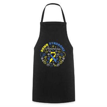 Sensibilisation au syndrome de Down Coeur Ruban Jaune - Tablier de cuisine - noir - Devant - AI Model Male 185 dark (185cm)