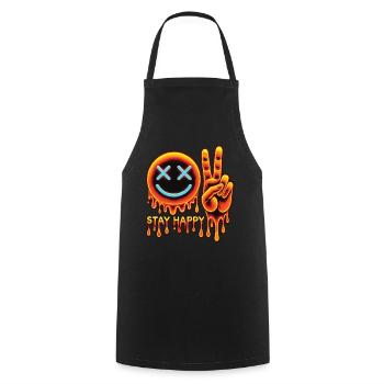 Smiley psychédélique - Stay Happy - Tablier de cuisine - noir - Devant - AI Model Male 185 dark (185cm)