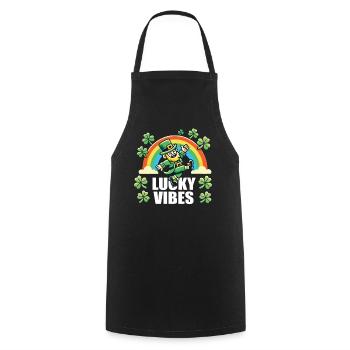 St. Patrick's Day Happy Vibes Rainbow - Cooking Apron - black - Front - AI Model Male 185 dark (185cm)