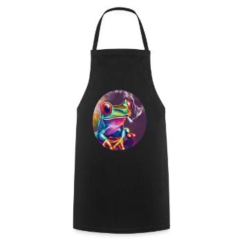 Stoned Frosch: Cannabis, Kiffen, Quak & Trippy - Kochschürze - Schwarz - Vorne - AI Model Male 185 dark (185cm)
