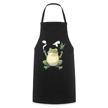 Grenouille avec joint et feuille de cannabis - Weed Frog - Tablier de cuisine - noir - Devant - AI Model Male 185 dark (185cm)