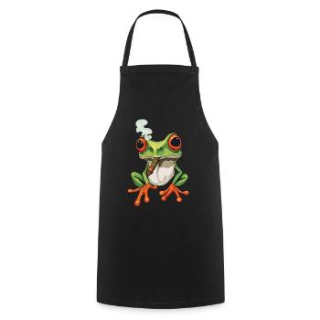 Frosch mit Zigarre im Mund - Weed Frosch Design - Kochschürze - Schwarz - Vorne - AI Model Male 185 dark (185cm)