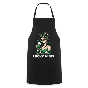 St. Patrick's Day Lucky Vibes Woman With Beer - Cooking Apron - black - Front - AI Model Male 185 dark (185cm)