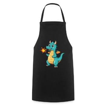 Dino Dessin Animé Dragon Avec Feu - Tablier de cuisine - noir - Devant - AI Model Male 185 dark (185cm)