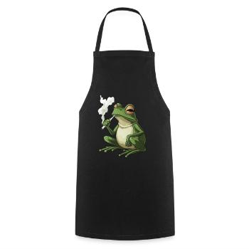 Frosch mit Zigarette im Mund - Weed Frosch Design - Kochschürze - Schwarz - Vorne - AI Model Male 185 dark (185cm)