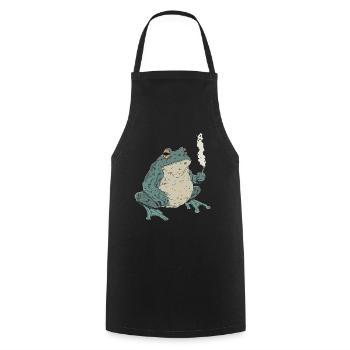 Dicker Frosch mit Zigarette - Weed Frosch Design - Kochschürze - Schwarz - Vorne - AI Model Male 185 dark (185cm)