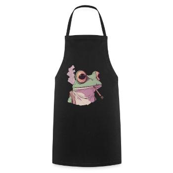 Grenouille avec d’énormes yeux et une articulation - Weed Frog - Tablier de cuisine - noir - Devant - AI Model Male 185 dark (185cm)