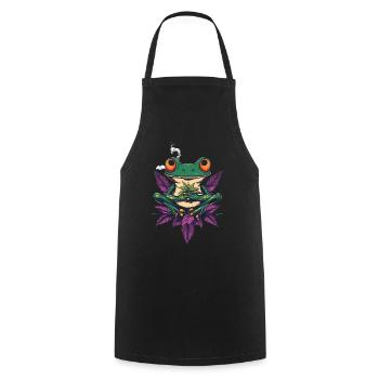 Grenouille avec joint et feuille de cannabis - Weed Frog - Tablier de cuisine - noir - Devant - AI Model Male 185 dark (185cm)