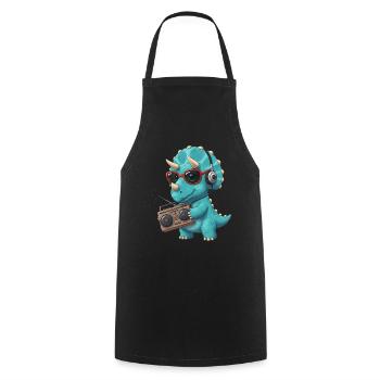 Dino Cartoon Triceratops der Musik hört - Kochschürze - Schwarz - Vorne - AI Model Male 185 dark (185cm)
