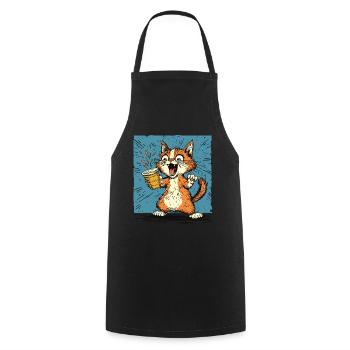 Aufgeregte Katze mit Kaffee im Comic-Stil - Kochschürze - Schwarz - Vorne - AI Model Male 185 dark (185cm)