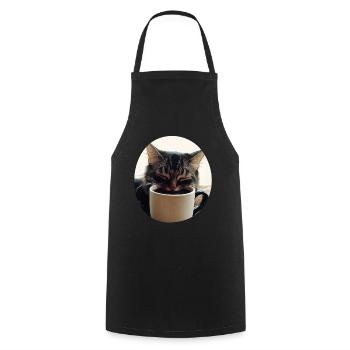 Sleeping cat with coffee cup - Cooking Apron - black - Front - AI Model Male 185 dark (185cm)