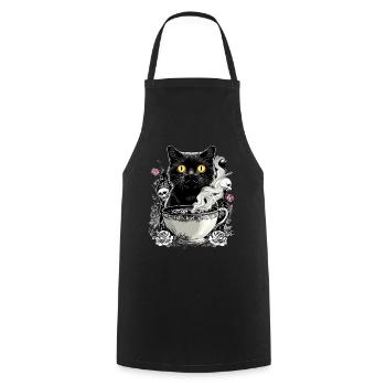Mystisch: Katze mit Totenkopf-Kaffee - Kochschürze - Schwarz - Vorne - AI Model Male 185 dark (185cm)