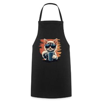 Cool cat with sunglasses & coffee - Cooking Apron - black - Front - AI Model Male 185 dark (185cm)