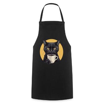Realistic Cat with Coffee - Morning Ritual - Cooking Apron - black - Front - AI Model Male 185 dark (185cm)
