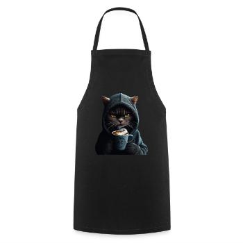 Mystische Katze mit Hoodie & Kaffee - Kochschürze - Schwarz - Vorne - AI Model Male 185 dark (185cm)