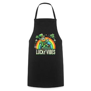St. Patrick's Day Happy Vibes Rainbow - Cooking Apron - black - Front - AI Model Male 185 dark (185cm)