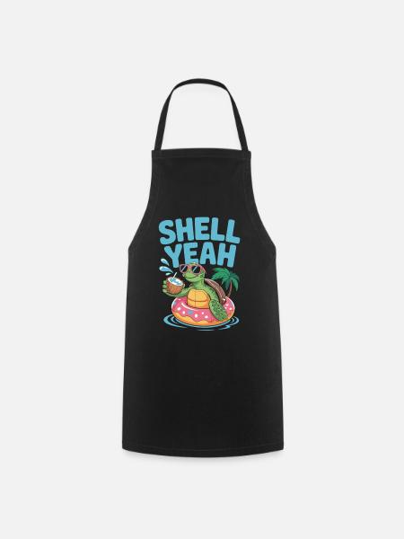 Sommer mit Stil – Turtle Time - Kochschürze - Schwarz