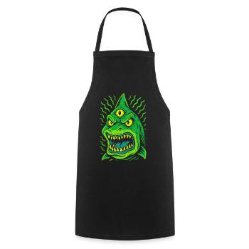 Three-eyed neon shark with fangs - Cooking Apron - black - Front - AI Model Male 185 dark (185cm)