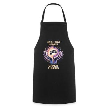 Ergothérapie Guérison Mains Pouce Rétro Pixel Art - Tablier de cuisine - noir - Devant - AI Model Male 185 dark (185cm)
