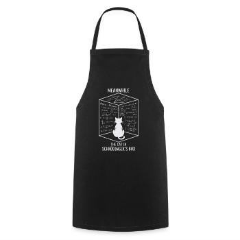 Le chat dans la boîte de Schrödinger – Quantum Fun - Tablier de cuisine - noir - Devant - AI Model Male 185 dark (185cm)