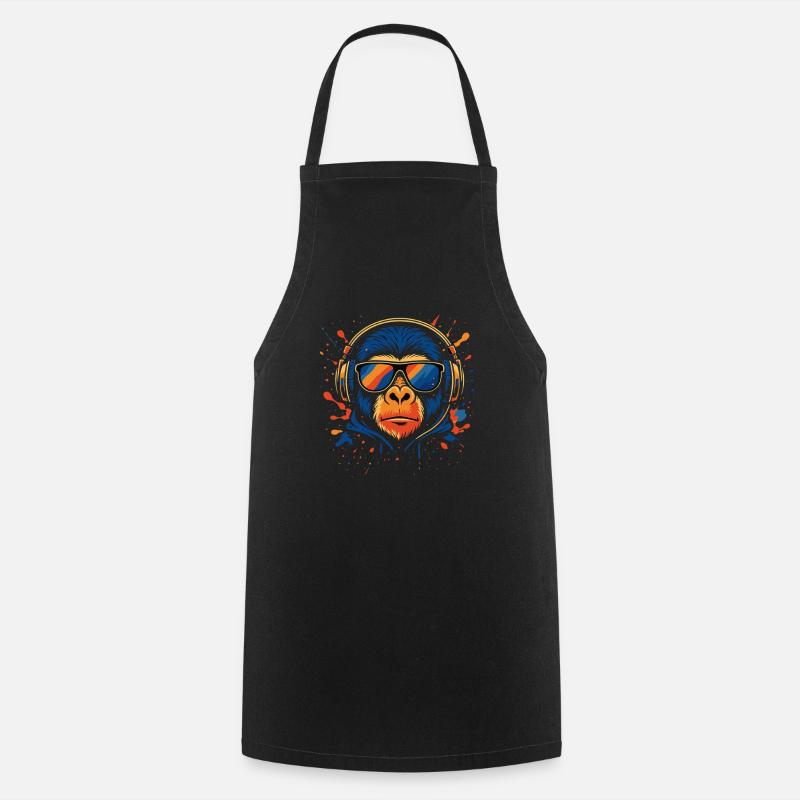 DJ Monkey – Bunter Musikaffe - Kochschürze - Schwarz