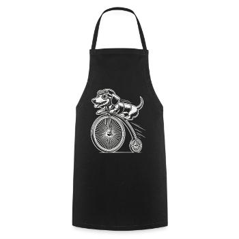 Teckel à vélo dans un style rétro avec humour - Tablier de cuisine - noir - Devant - AI Model Male 185 dark (185cm)