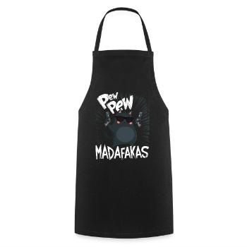 Pew Pew Madafakas Drôle de chat avec dicton - Tablier de cuisine - noir - Devant - AI Model Male 185 dark (185cm)