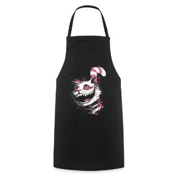 Psycho Katze Design – verrückter Grinsekatze Look - Kochschürze - Schwarz - Vorne - AI Model Male 185 dark (185cm)